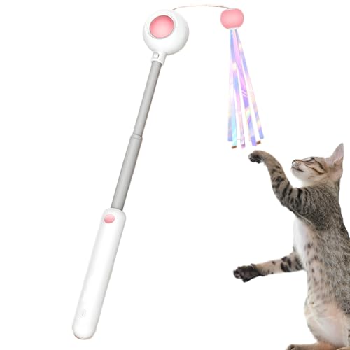 猫の羽のおもちゃ - 伸縮式ティーザーワンド、ペットプレイスティック|子猫のためのインタラクティブな狩猟玩具、家庭用品のためのアパートエクササイズワンド、屋外旅行エンターテイメント、退屈な猫エンゲージメントトレーニングツール