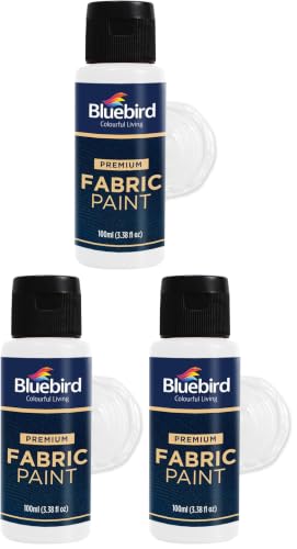 Image of BLUEBIRD Fabric Paint, White, 3.4 Fl Oz, Permanent Fabric Paints for Clothes, Furniture Upholstery (Pack of 3)
