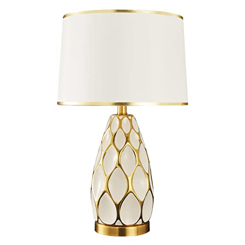 Lamp Bed White Ceramic Table Lamps Nightstand Bedside with Flaxen Fabric Lampshade Golden Ceramic Table Lamp Home Office