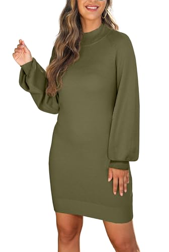 Image of GRECERELLE 2026 Womens Fall Winter Mock Neck Mini Pullover Sweater Dress | Long Sleeve Ribbed Knit Bodycon Fit for Parties Date Holidays Daily(XS-2XL)