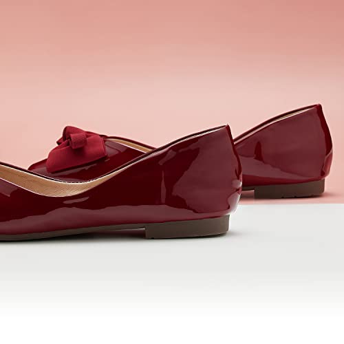 C.Paravano Women's Shoes with Bow | Casual Slip On Ballet Flats | Comfortable Square Toe Walking Red Shoes | Women Dressy Flats for Wedding Work Business Office (Size 10.5,Red)3