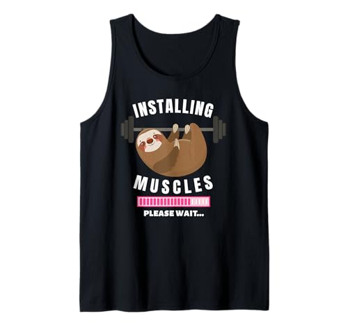 Installing Muscles Sloth Weight Lifting Fitness Motivation Tank Top