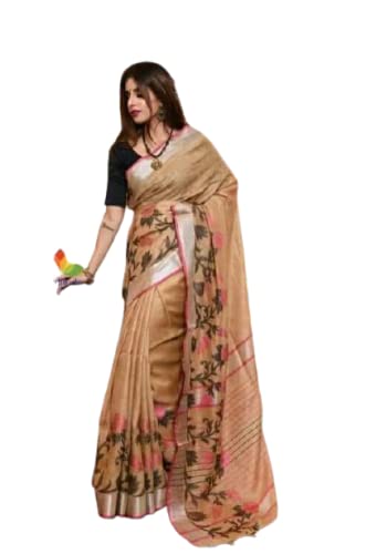 INDIA SILK PWCS LTD Bhagalpuri Linen Saree With Blouse Piece (CS JQF Tussar Gold_Gold)