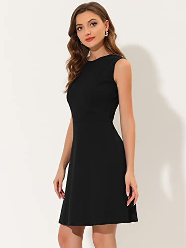 Image of Allegra K Women's Work Dress Round Neck Solid Color Sleeveless A-Line Business Casual Office Dresses