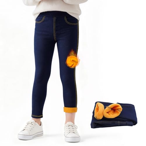Tokeya Thermoleggings Mädchen Jeans-Optik Gefütterte Thermo...