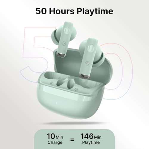 Image of pTron Bassbuds Encore in-Ear TWS Ear Buds w / 50 Hrs Playtime, Custom EQ, Mobile App, 13mm Drivers, Pristine Sound, BTv6.0 Headphones, Touch Control, Voice Assistant, Type C Charging & IPX4(Meadow)