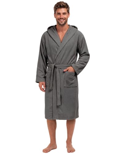 Twinzen - Albornoz Hombre Ducha con Capucha - 100% Algodón - L