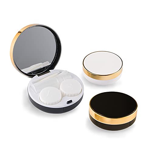 2 Pack Fashion Eyecare 4-in-1 Contact Lens Case, Lightweight Portable Contact Lens Case Kit with Mirror, Travel Solution Includes Contact Lens Remover Tool with Bottle and Tweezers