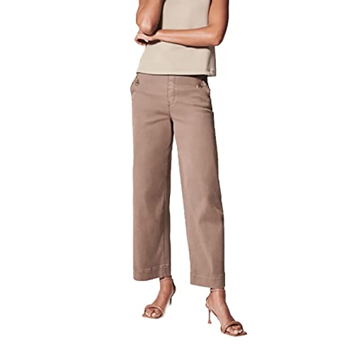 Stretch Twill Cropped Wide Leg Pant, High Waist Casual Wide Leg Pants Tummy Control with Pockets for Women