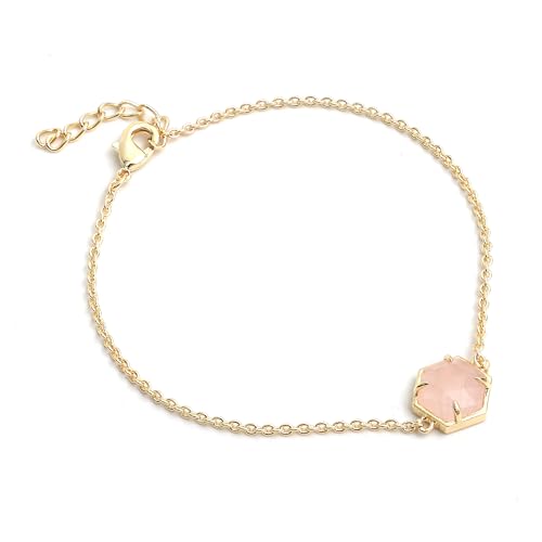 Gempires Gemstone Bracelet with Hexagon Shape Gemstone Suspended with 7 + 1 inch Chain, 14k Gold Plated, Hypoallergenic and Safe Jewelry 6