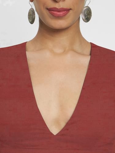 Image of Thevasa Women's Everyday Divine Depth V Neck Half Sleeves Blouse