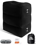 JefDiee Inflatable Travel Foot Rest Pillow, Kids Airplane Bed, Adjustable 3 Layers Height Leg Rest Pillow, Adults Travel Essentials Great for Airplane, Office, Home, Trains, Cars (Black)