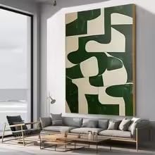 Cuadro abstracto verde minimalista ideal para transformar la decoración de tu sala de estar 2