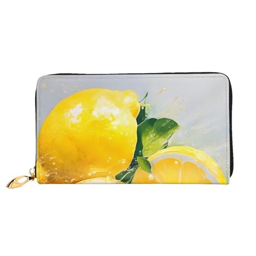 Yellow Lemon Long Leather Wallet,Large Capacity Soft Pu Leather Purse For Women With Multiple Card Slots Phone Pocket And Zipper Coin Purse Stylish Phone Card Holder Clutch