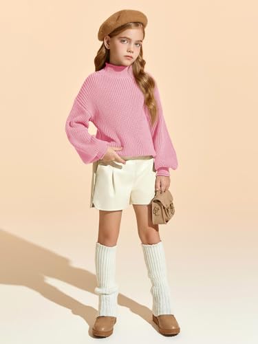 Image of rrhss Girls Mock Neck Loose Knit Sweaters Kids Long Sleeve Slouchy Warm Cute Fashion Pullover Tops 5-14 Years
