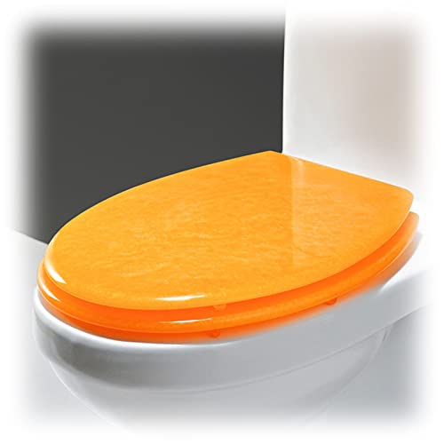 Siège de toilette ovale à fermeture douce automatique avec couvercle de toilette ovale à paillettes avec libération rapide, facile à nettoyer en résine (couleur : orange pur)