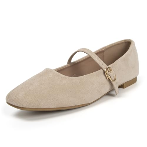 Women's Mary Jane Flats with Easy Buckle Comfortable Closed Square Toe Slip On Flat Shoes for Women Daily Office Casual Retro Suede Ballet Shoes - Main Image