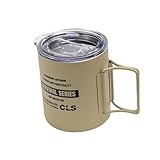 ALCXAZS Taza de Senderismo de Doble Pared con Aislamiento, Ligera, para café, Viajes, con Tapa, Ideal para mochileros, Camping y Pesca. Asa Plegable Metal Acero Inoxidable, Caqui, 7.9 x 9 cm