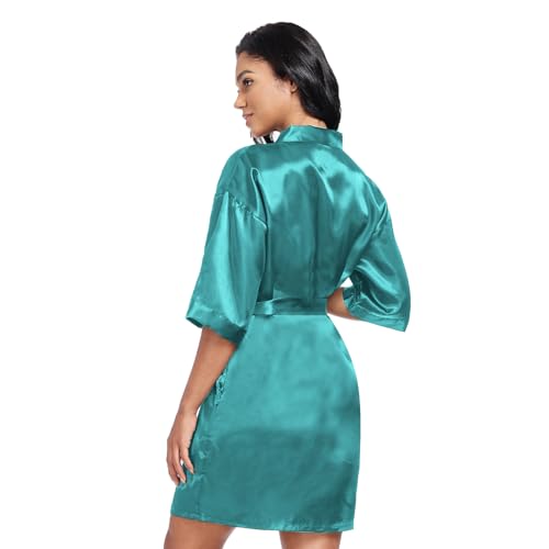 Image of Women's Short Satin Robes Lightweight Silky V-Neck Sleepwear Wedding Bridal Party Bride Bridesmaid Bathrobes