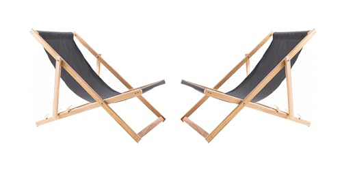 WOODOK Lot de 2 Chaises Longues Pliables en Bois – Transats de Jardin Extérieur en Hêtre, Confort Ergonomique, Réglables 3 Positions, Résistants aux...