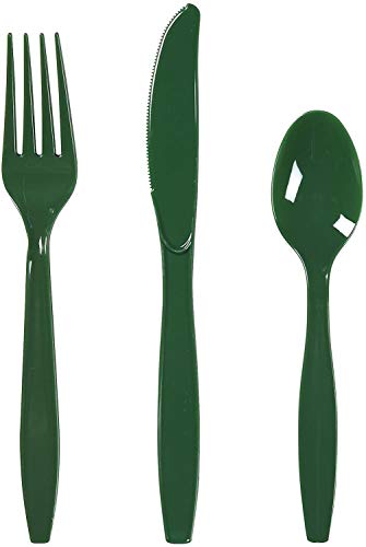Assorted Hunter Green Boxed Plastic Cutlery Set- 24 pcs.