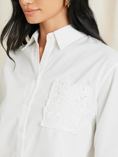 Image of Styli Women Oversized Shirt with Schiffli Front Pocket | Stylish Casual Shirt for Office, Party Outfits