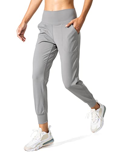 Women's Joggers High Waisted Yoga Pants with Pockets Loose Leggings for Women Workout, Athletic, Lounge (Light Grey, Small)