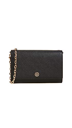 Tory Burch Women's Robinson Wallet on a Chain, Black/Navy, One Size