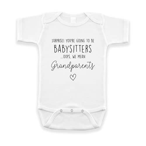 Funny Grandparents Pregnancy Announcement Bodysuit - "Congrats You're Going To Be Babysitters Oops We Mean Grandparents"