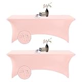 Picture of eccwai 2Pack Spandex Waterproof Table Covers 8ft，Spandex 8ft Waterproof Table Cover for Party,Wedding, Banquet, and Events(Blush Pink)