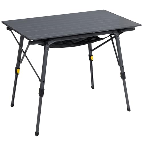 Portal Mesa de camping plegable, altura regulable, aluminio, 90 x 53 cm, para 4 personas, ligera, plegable, color gris