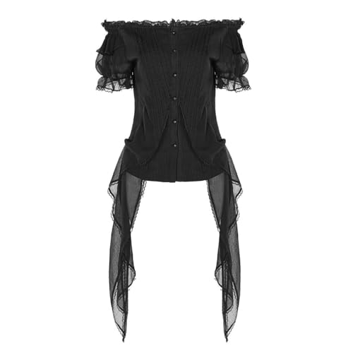 Chemisier Punk Rave Fleur en noir et dentelle premium taille XXL