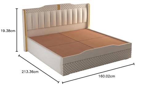 Image of Modern Upholstered Queen Size Bed with Storage | Double Bed with Box Storage & Upholstery Premium Fabric Headboard | Platform Bed for Bedroom & Hotel | Sheesham Wood | White, 6.5 x 5 Ft