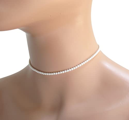 Dainty Pearl Choker Necklace, Choice of Length and Color, Tiny