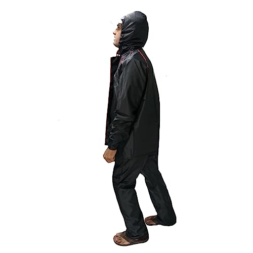 Image of Men's Waterproof Raincoat or Rainsuit Set - Includes Top and Bottom, Adjustable Hood, Inner Mobile Pocket, and Storage Bag - Polyester Reversible Double Layer Design