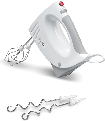 Bosch Handrührer MFQ3530, Handrührgerät, 2 Rührbesen, 2 Edelstahl-Knethaken,spülmaschinengeeignet, 5 Stufen, 450 W, weiß