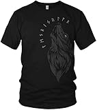 North - Fenriswolf 1.0 - Wikinger Walhalla Runen Wolf - Vikings Valhalla Fenrir - Wodan Rune - Herren T-Shirt Geschenk für Männer, Größe:XXL, Farbe:Schwarz/Blau