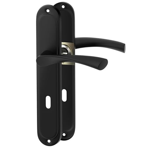 ERGO line ROMA garnitures de porte classiques, noir, poignée pour porte d’intérieur ensemble de poignée avec rosette longue, poignée, tige carrée de 7 mm