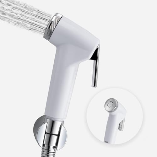 Image of Mila Health Faucet Pureflo | ABS Chrome & White Handheld Bidet Spray| with 1.2m SS304 Hose Pipe | Modern Jet Spray for Toilet Hygiene | Anti-Slip Grip, Leak-Free, Easy Install | Bathroom Fitting