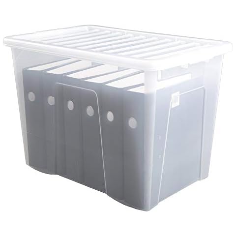 Large 𝟖𝟎𝐥 𝐒𝐭𝐨𝐫𝐚𝐠𝐞 𝐁𝐨𝐱 with Lid Strong Plastic Stackable Nestable Clear Container Home Office Cover