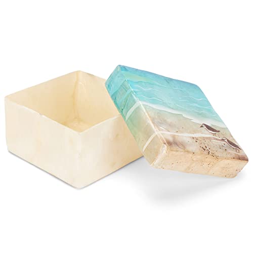 Cottage Garden Hand Painted Iridescent Capiz Shell Square 3 X 3 Inch Keepsake Decorative Memory Trinket Jewelry Ring Earring Necklace Organizer Vintage Box With Lid thumb #2