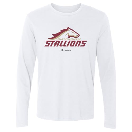 500 LEVEL Birmingham Stallions Primary Logo Long Sleeve Shirt (White, Large)