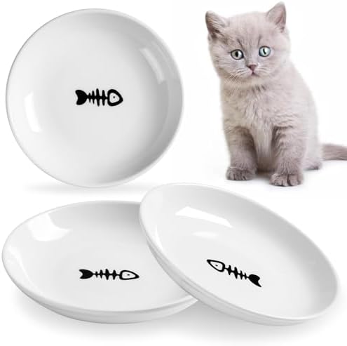 5.9 inch Ceramic Cat Bowls,Wide Shallow Dishes,Whisker-Friendly P...