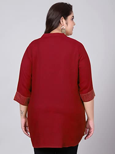 Image of Indietoga Women's Plus Size Embroidered Cotton Linen Tunic Tops (2XL to 10XL)