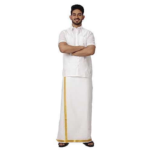 Image of RAMRAJ COTTON Men White Half Sleeve Shirt Crafted For Comfort| Durability| And Timeless Everyday Style