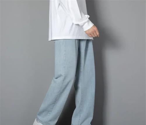 Men Wide Leg Jeans Korean Casual Straight Denim Pants Solid Color High Waist Loose Trousers4
