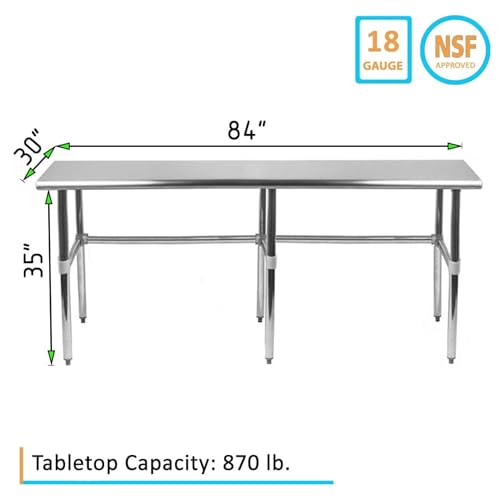 Image of 30 inchx84 inch Open Base Stainless Steel Work Table, NSF