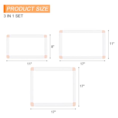 Image of PATIKIL 3 in 1 17 inchx17 inch,17 inchx11 inch,11 inchx8 inch Square Embroidery Hoop Cross Stitch Hoops Frames Cross Stitch Hoop Embroidery Snap Frame DIY Sewing Tools, Beige