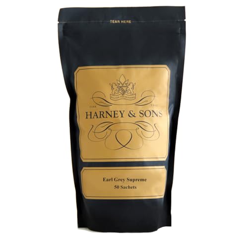 Image of Harney & Sons Earl Grey Supreme Tea Sachets, 50 Count | Black tea with silver tips and natural bergamot oil. Contains caffeine.