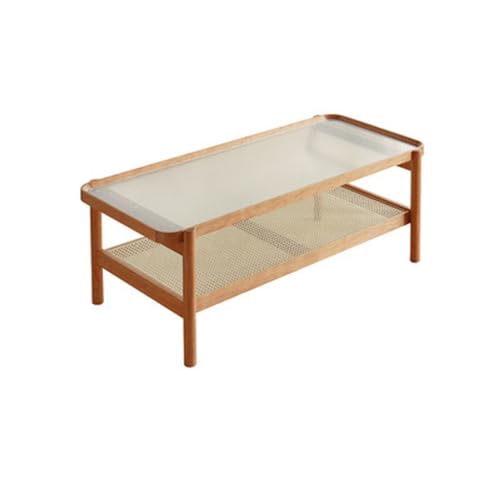BASXDRFXZ Mesas Auxiliares Mesa de Centro Madera Maciza, ratán, Cerezo, Roble Blanco, Sala Estar, Mesa Rectangular Vidrio nórdico for el hogar(A)